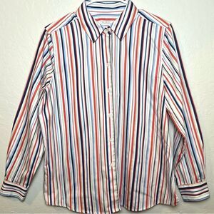 Foxcroft Women's Striped Button Down Shirt 14 Wrinkle Free Red White Blue